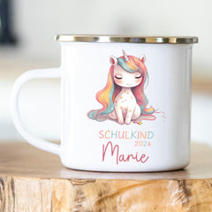 Personalisierte Emailletasse Einhorn Schulkind 201