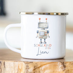 Personalisierte Emailletasse Schulkind 206 Roboter