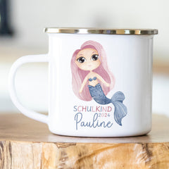 Personalisierte Emailletasse Schulkind 208 Meerjungfrau