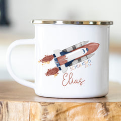 Personalisierte Emailletasse Schulkind 211 Rakete