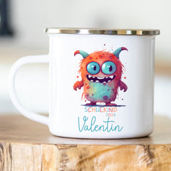 Personalisierte Emailletasse Schulkind 212 Monster