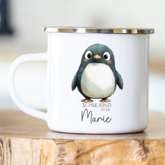 Personalisierte Emailletasse Schulkind 215 Pinguin