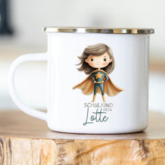 Personalisierte Emailletasse Schulkind 220 Superheldin