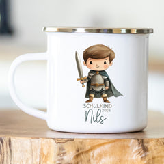 Personalisierte Emailletasse Schulkind 221 Ritter
