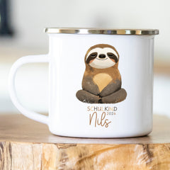 Personalisierte Emailletasse Schulkind 222 Faultier