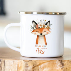 Personalisierte Emailletasse Schulkind 223 Blumenfuchs
