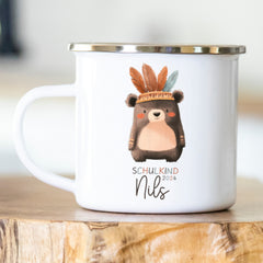 Personalisierte Emailletasse Schulkind 224 Bär