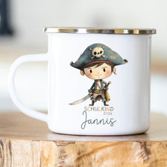 Personalisierte Emailletasse Schulkind 226 Pirat