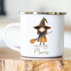 Personalisierte Emailletasse Schulkind 228 Hexe