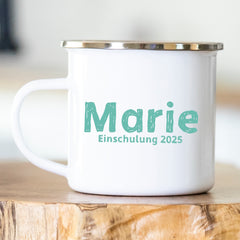 Personalisierte Emailletasse Schulkind 229 Meerjungfrau taucht ab
