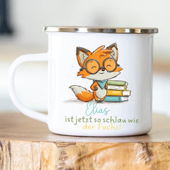 Personalisierte Emailletasse Schulkind 233 Schlauer Fuchs