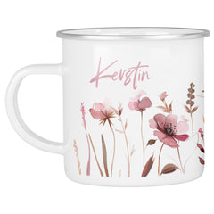 Personalisierte Emailletasse Blumen 1