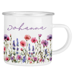 Personalisierte Emailletasse Blumen 3