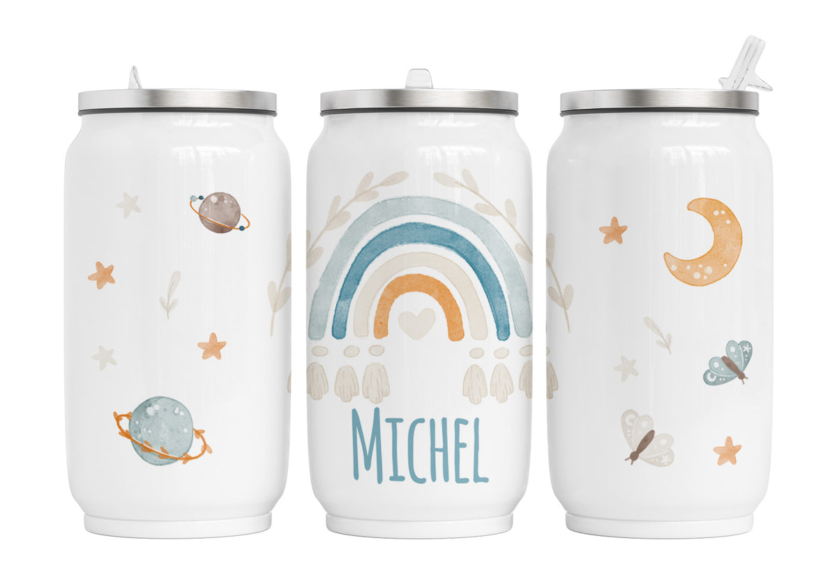 Personalisierte Thermo-Edelstahl Trinkdose 04. Boho Rainbow blau