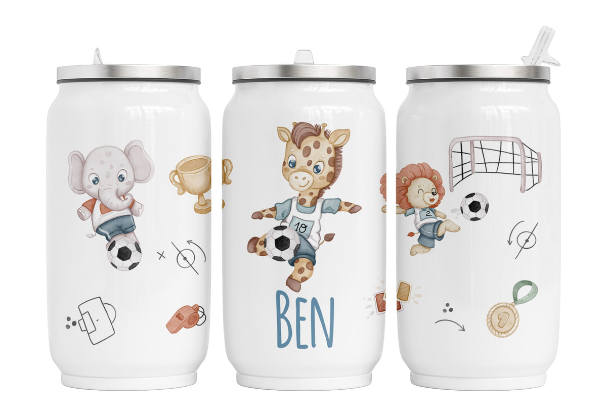 Personalisierte Thermo-Edelstahl Trinkdose 55. Fußballtiere