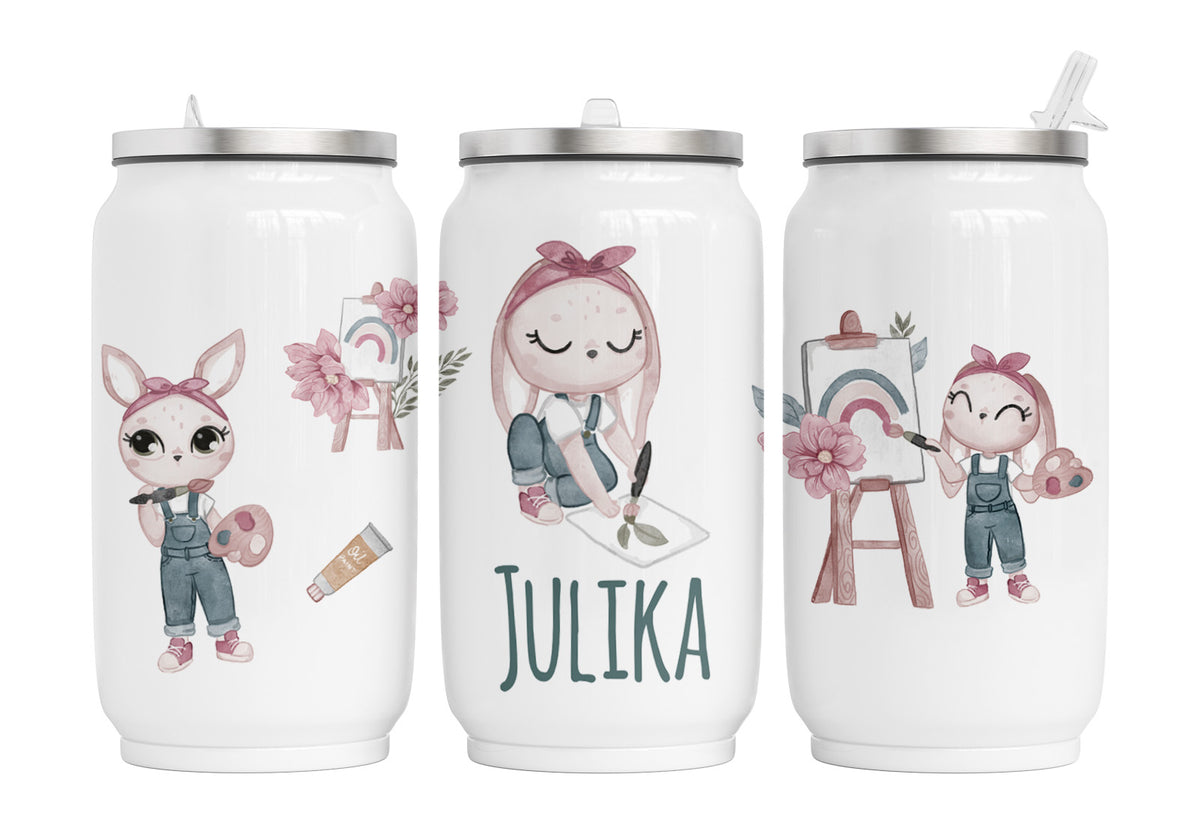 Personalisierte Thermo-Edelstahl Trinkdose Artist bunny