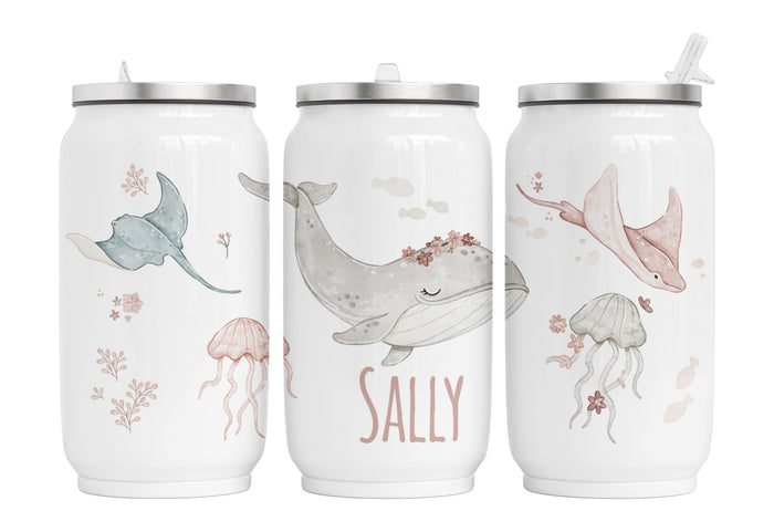 Personalisierte Thermo-Edelstahl Trinkdose Blumen Wal