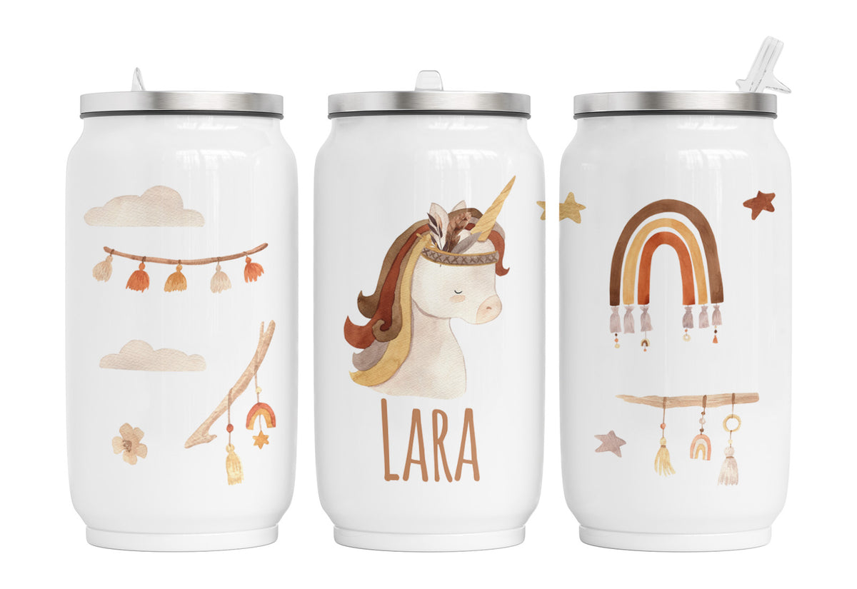 Personalisierte Thermo-Edelstahl Trinkdose Einhorn