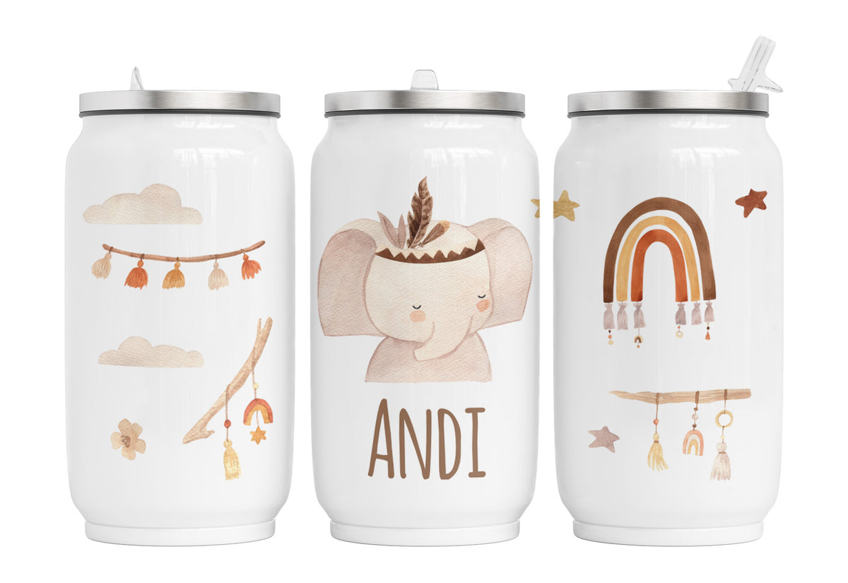 Personalisierte Thermo-Edelstahl Trinkdose Elefant