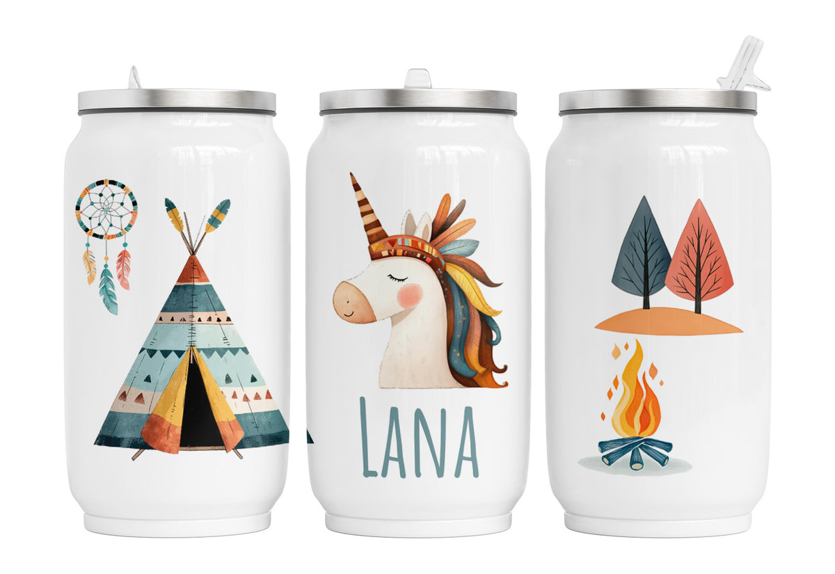 Personalisierte Thermo-Edelstahl Trinkdose Boho Einhorn