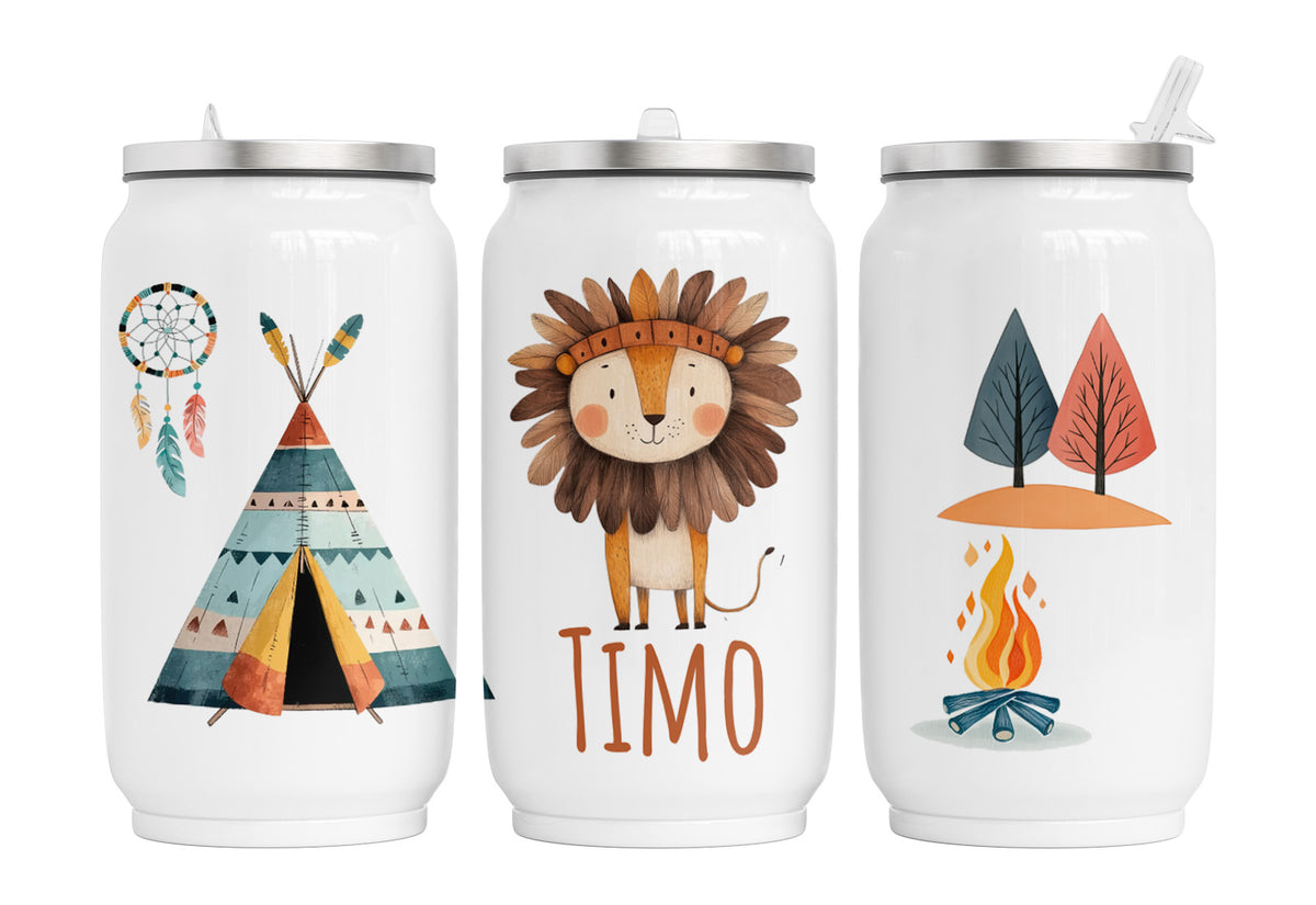 Personalisierte Thermo-Edelstahl Trinkdose Boho Löwe