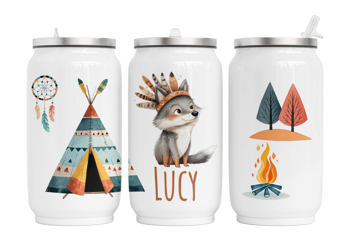 Personalisierte Thermo-Edelstahl Trinkdose Boho Wolf