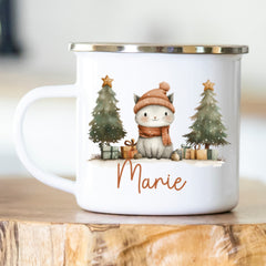 Personalisierte Emailletasse 406 Katze