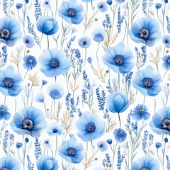 Frühlingsblumen blau Bio Rib Jersey 54cm Stoffrest 15,45€/m