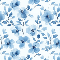 Wasserfarben Blumen blau Bio Rib Jersey 53cm Stoffrest 15,45€/m