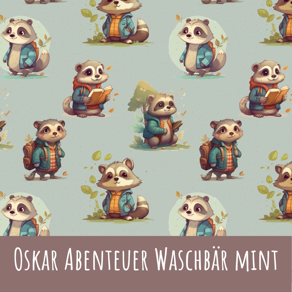 Oskar abenteuer waschbär punkte mint Baumwolle - Mamikes