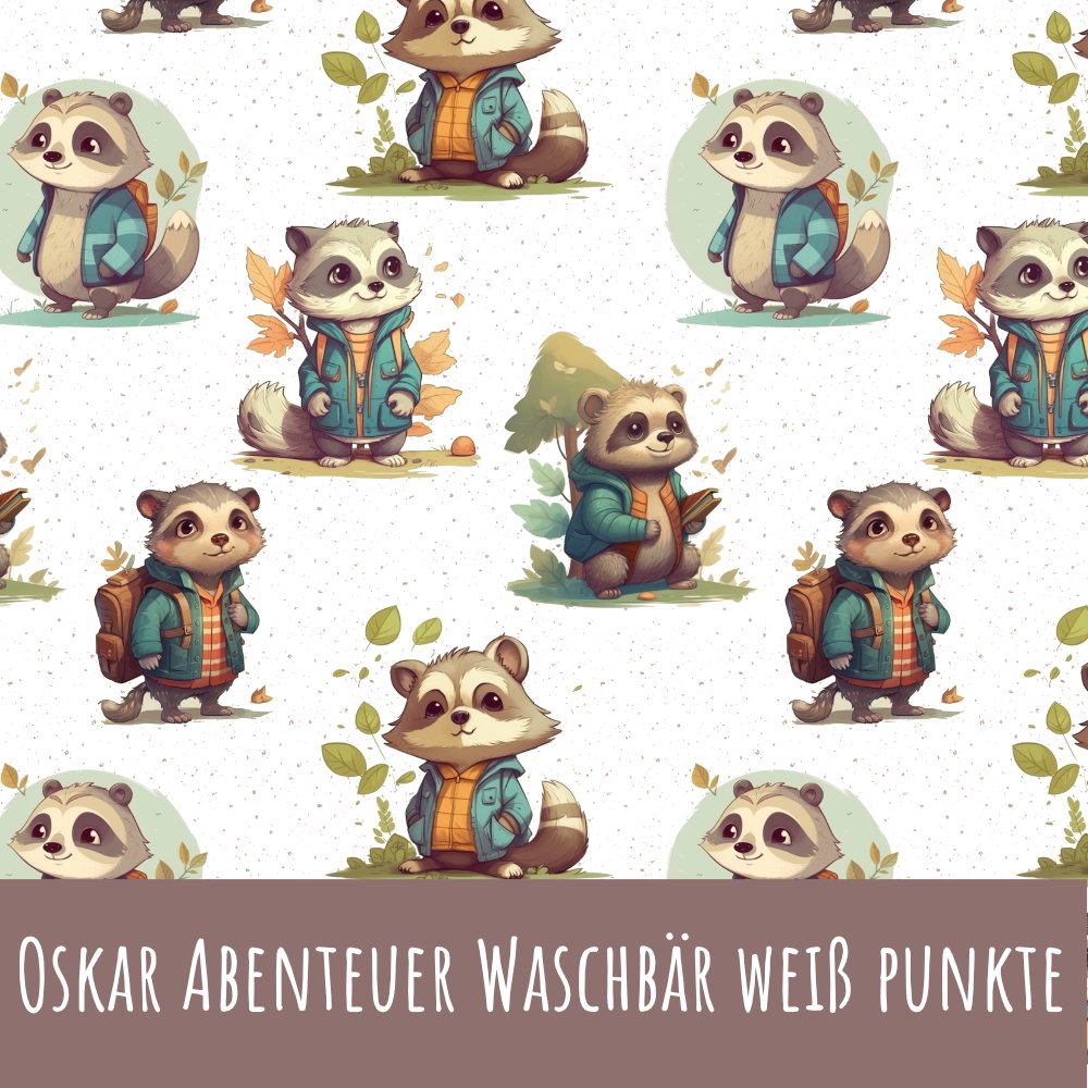Oskar abenteuer waschbär punkte weiß Baumwolle - Mamikes
