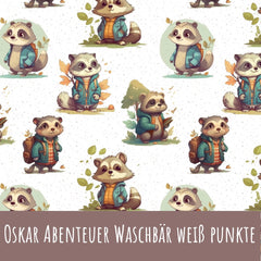 Oskar abenteuer waschbär punkte weiß Baumwolle - Mamikes