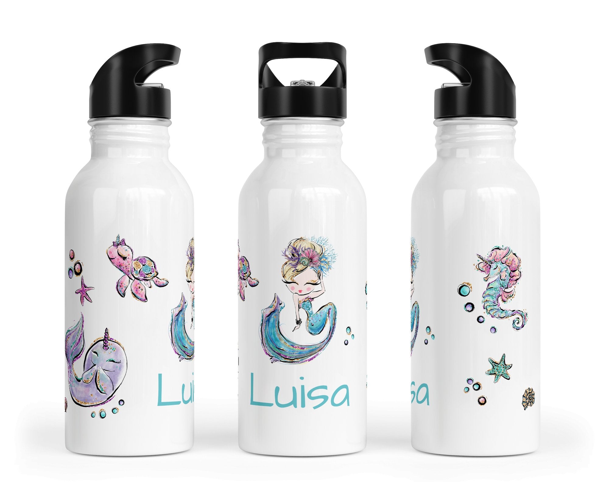Personalisierte Edelstahl Trinkflasche 16.mermaids 2 - Mamikes