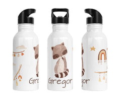 Personalisierte Edelstahl Trinkflasche 32.Waschbär - Mamikes