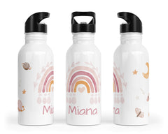 Personalisierte Edelstahl Trinkflasche 3.boho rainbow rosa - Mamikes