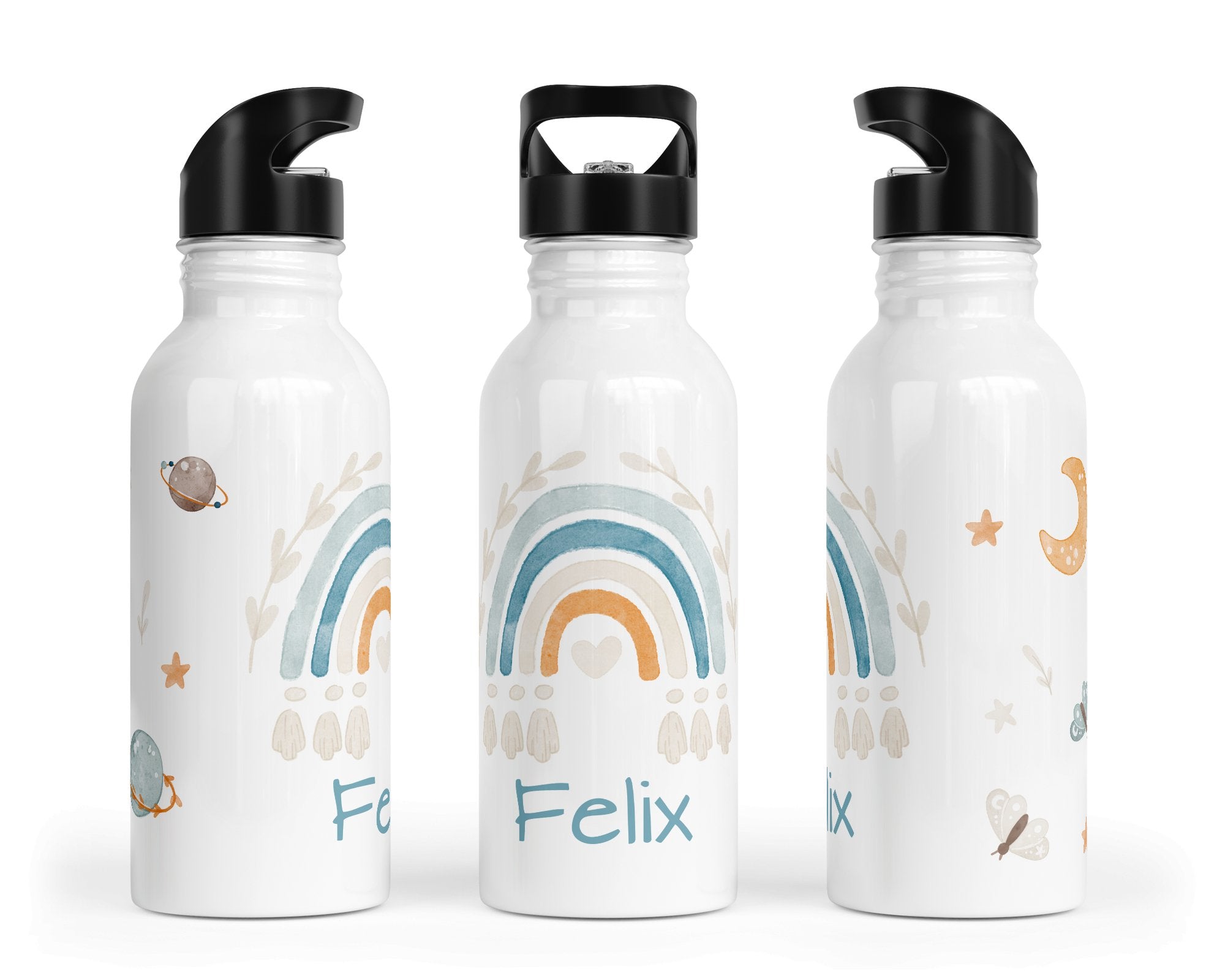 Personalisierte Edelstahl Trinkflasche 4.boho rainbow blau - Mamikes