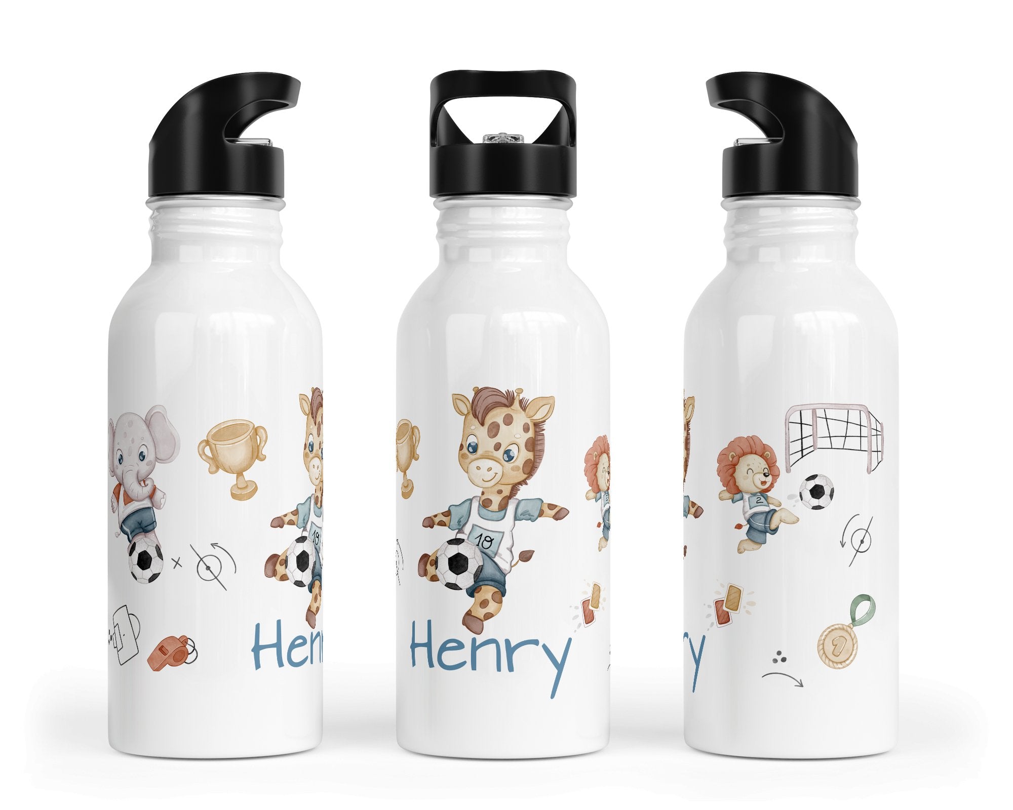 Personalisierte Edelstahl Trinkflasche 55.Fußballtiere - Mamikes