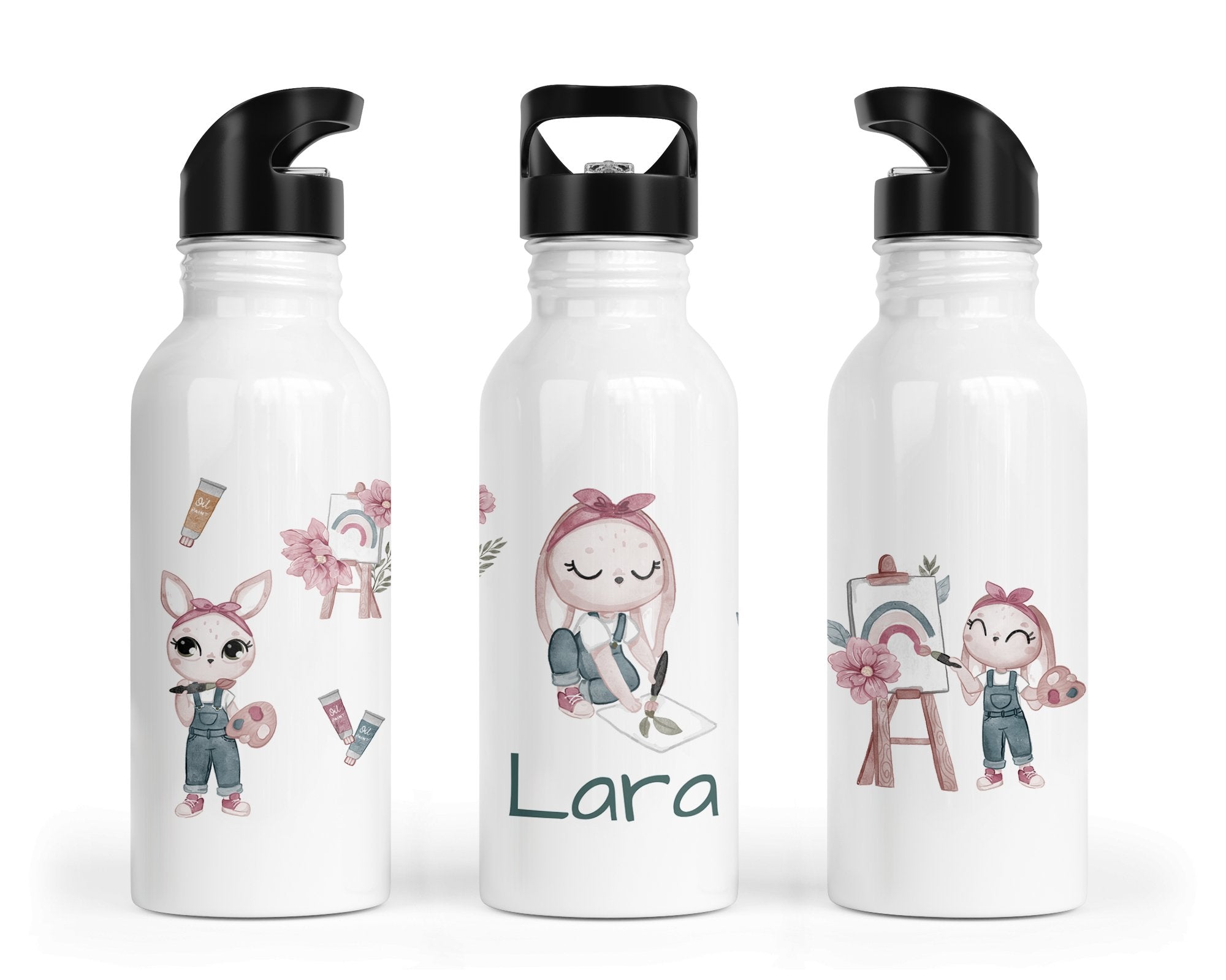 Personalisierte Edelstahl Trinkflasche 58. Artist Bunny - Mamikes