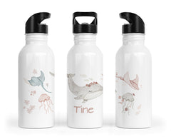 Personalisierte Edelstahl Trinkflasche 90. Blumen Wal - Mamikes