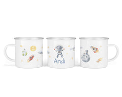 Personalisierte Emailletasse 33.Weltraum - Mamikes