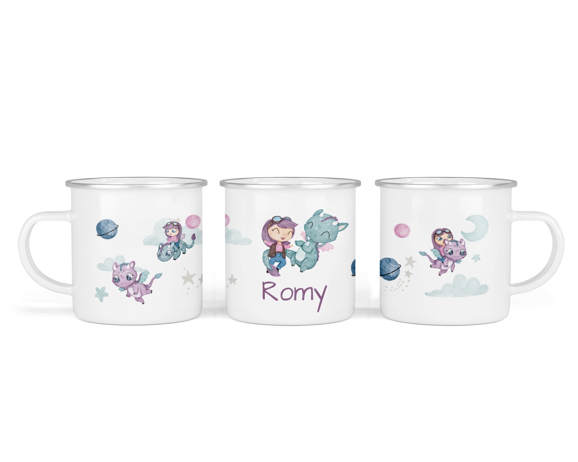 Personalisierte Emailletasse 40. Drachenreiterin - Mamikes