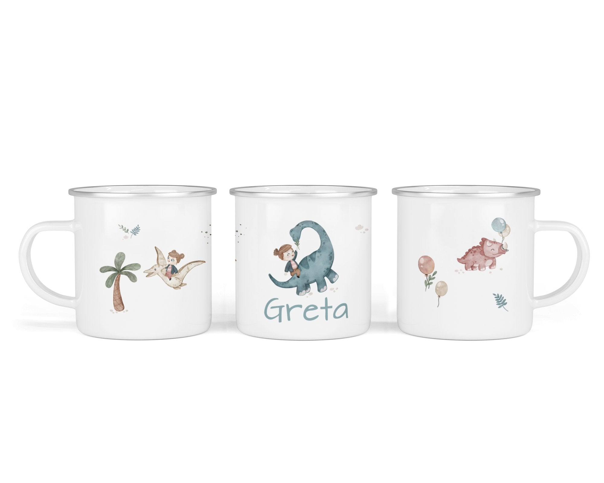 Personalisierte Emailletasse 43.Dinoreiterin - Mamikes