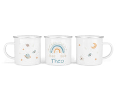 Personalisierte Emailletasse 4.boho rainbow blau - Mamikes