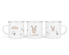 Personalisierte Emailletasse 57.Hasen Garten - Mamikes