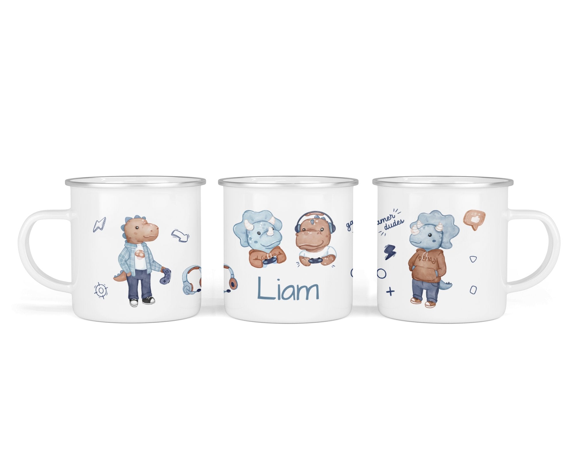 Personalisierte Emailletasse 63. Gamer Dudes - Mamikes