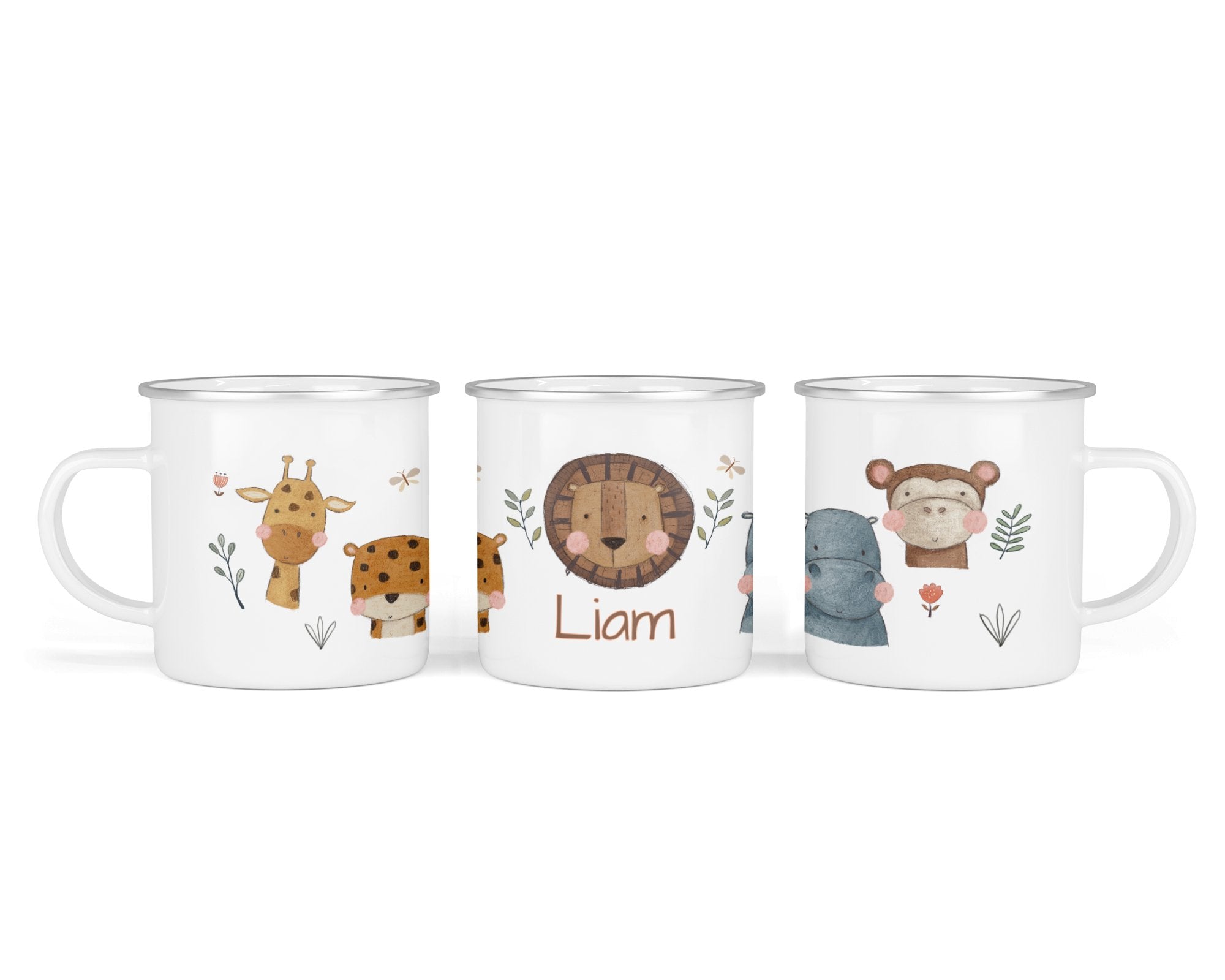 Personalisierte Emailletasse 70. african animals - Mamikes
