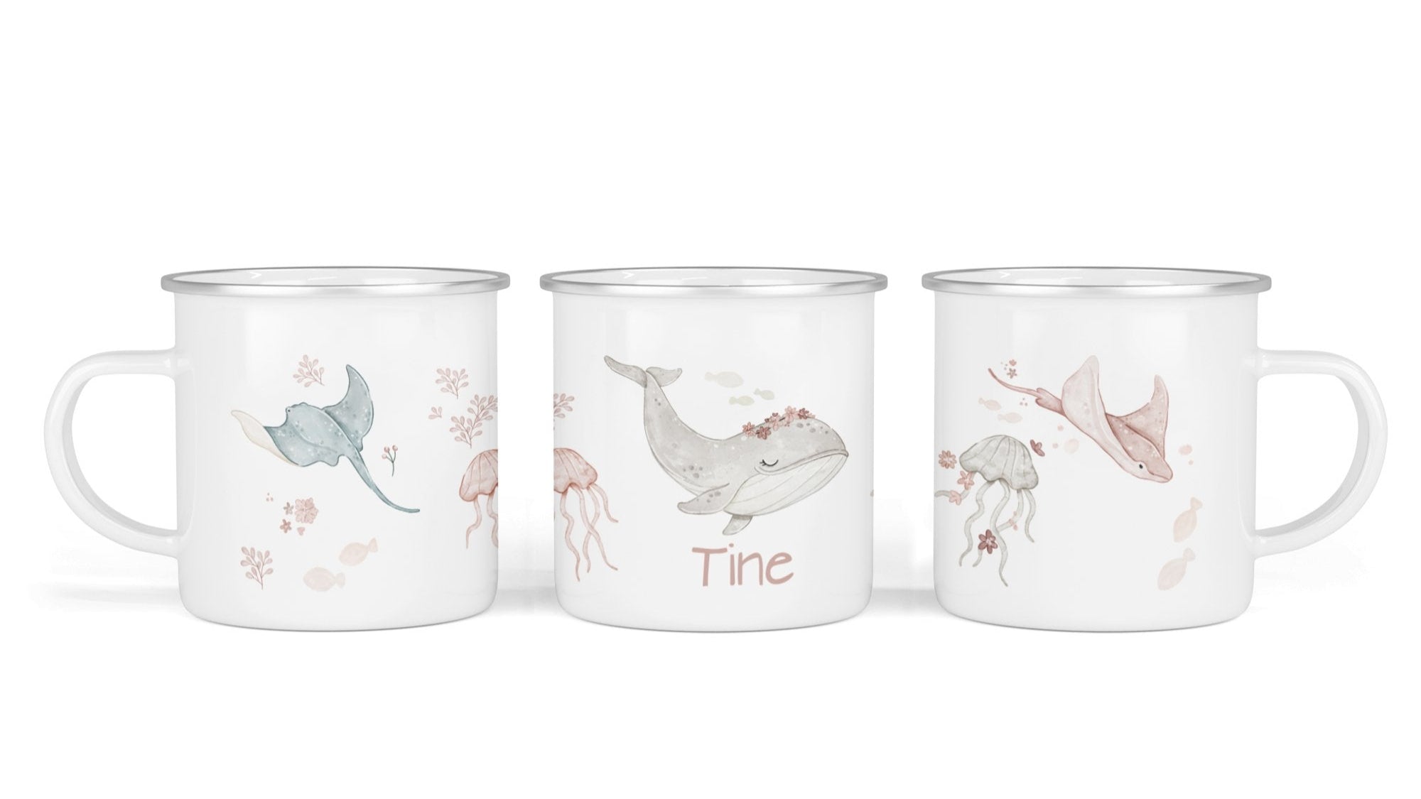 Personalisierte Emailletasse 90. Blumen Wal - Mamikes