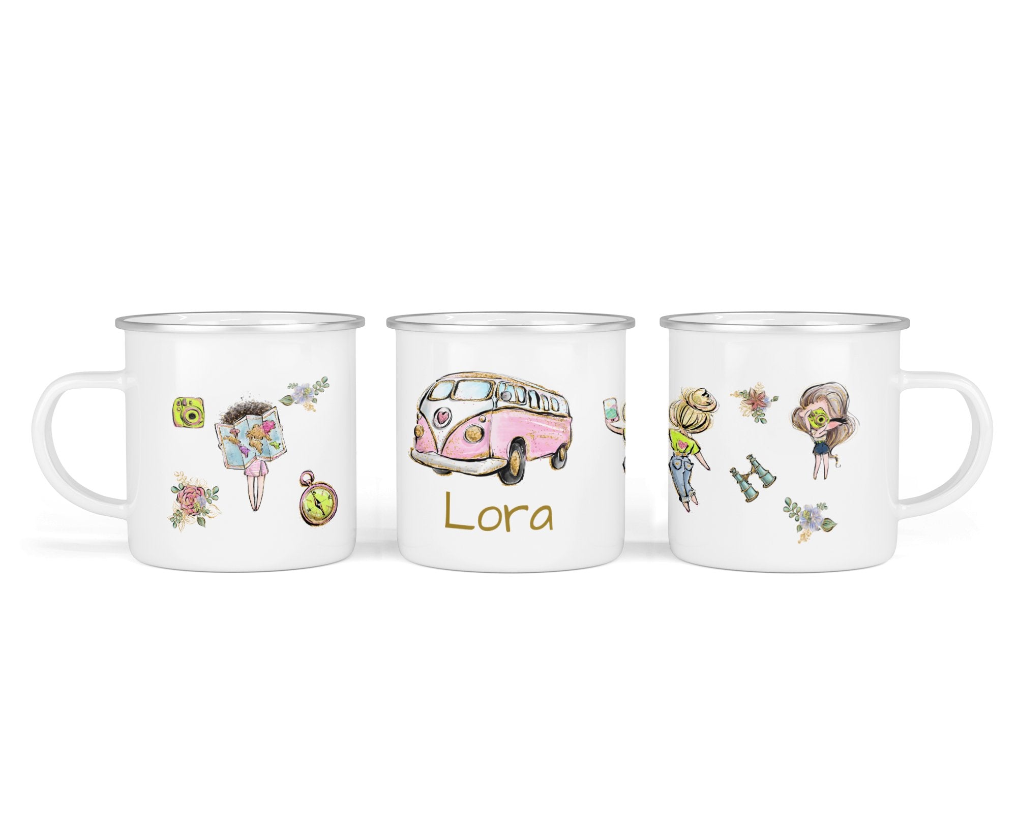 Personalisierte Emailletasse Wanderlust - Mamikes