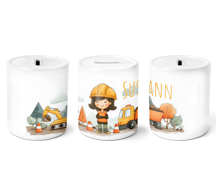 Personalisierte Spardose 615 Bauarbeiterin