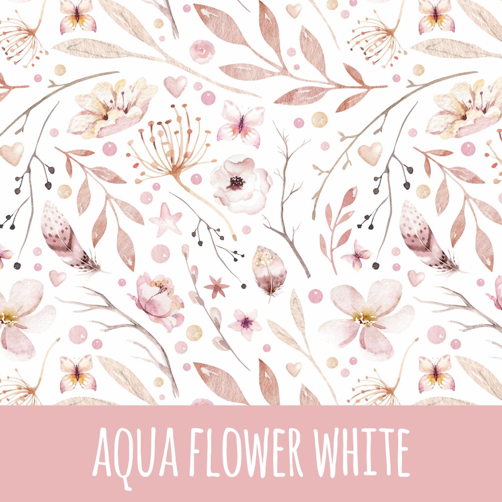aqua flower white Musselin